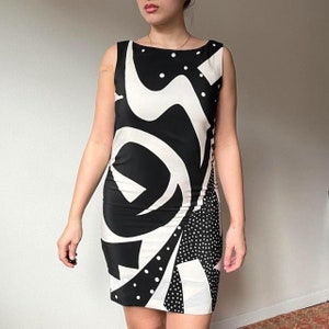 VIntage 80s black and white geometric dress by rickie freeman for teri jon