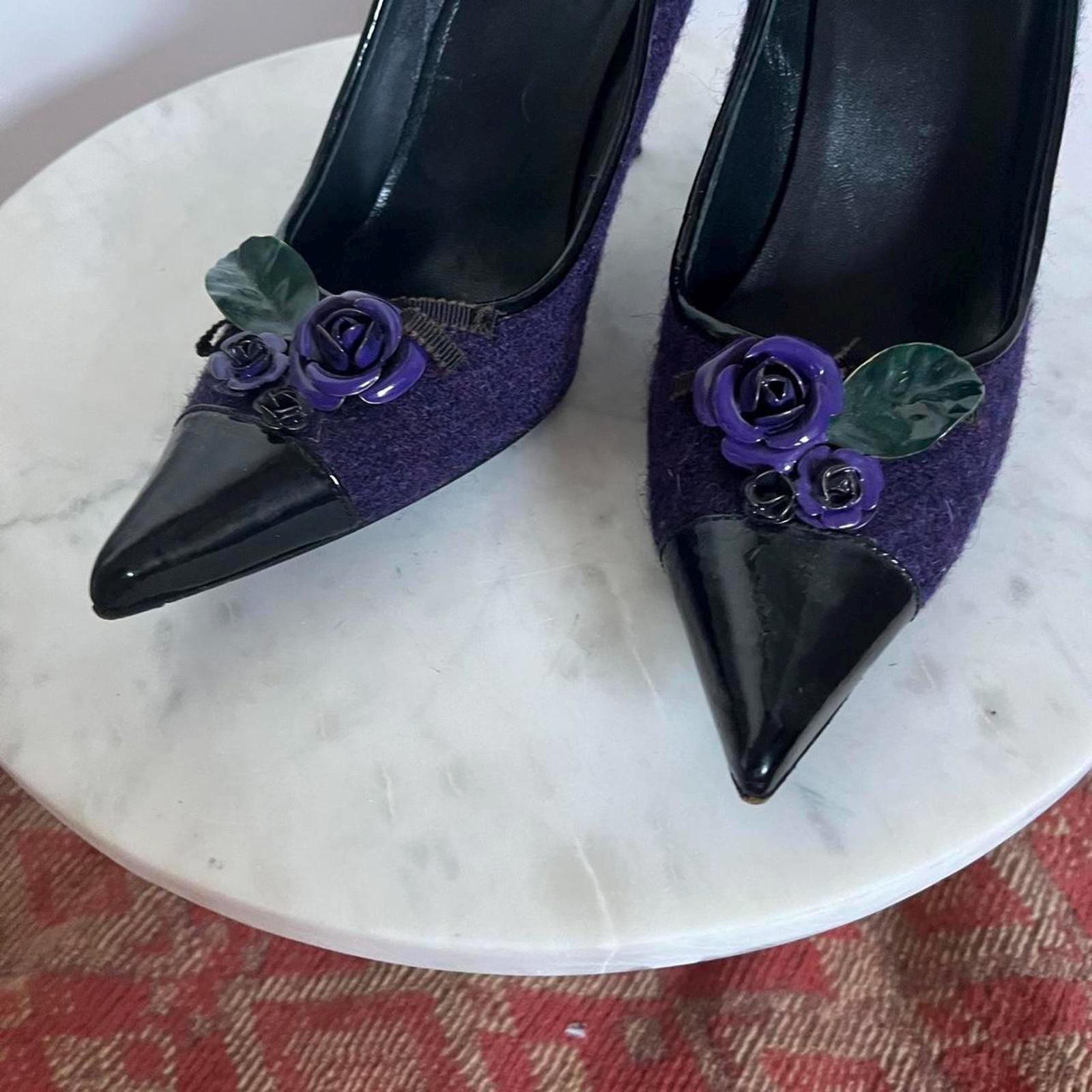 Vintage Miu Miu Purple Floral Applique Heels - Etsy
