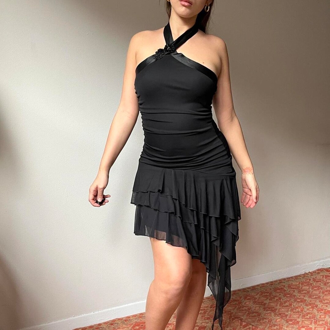 90s Asymmetrical Halter Dress (XS)