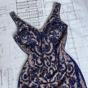 VIntage 90s navy mesh embroidered dress