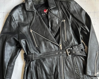 Vintage 80er Jahre schwarze Leder Motorradjacke