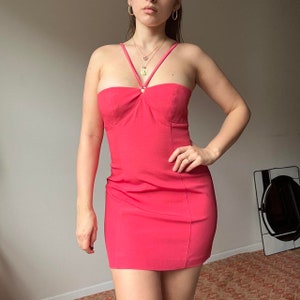 vtg 90s electric pink micro mini prom dress