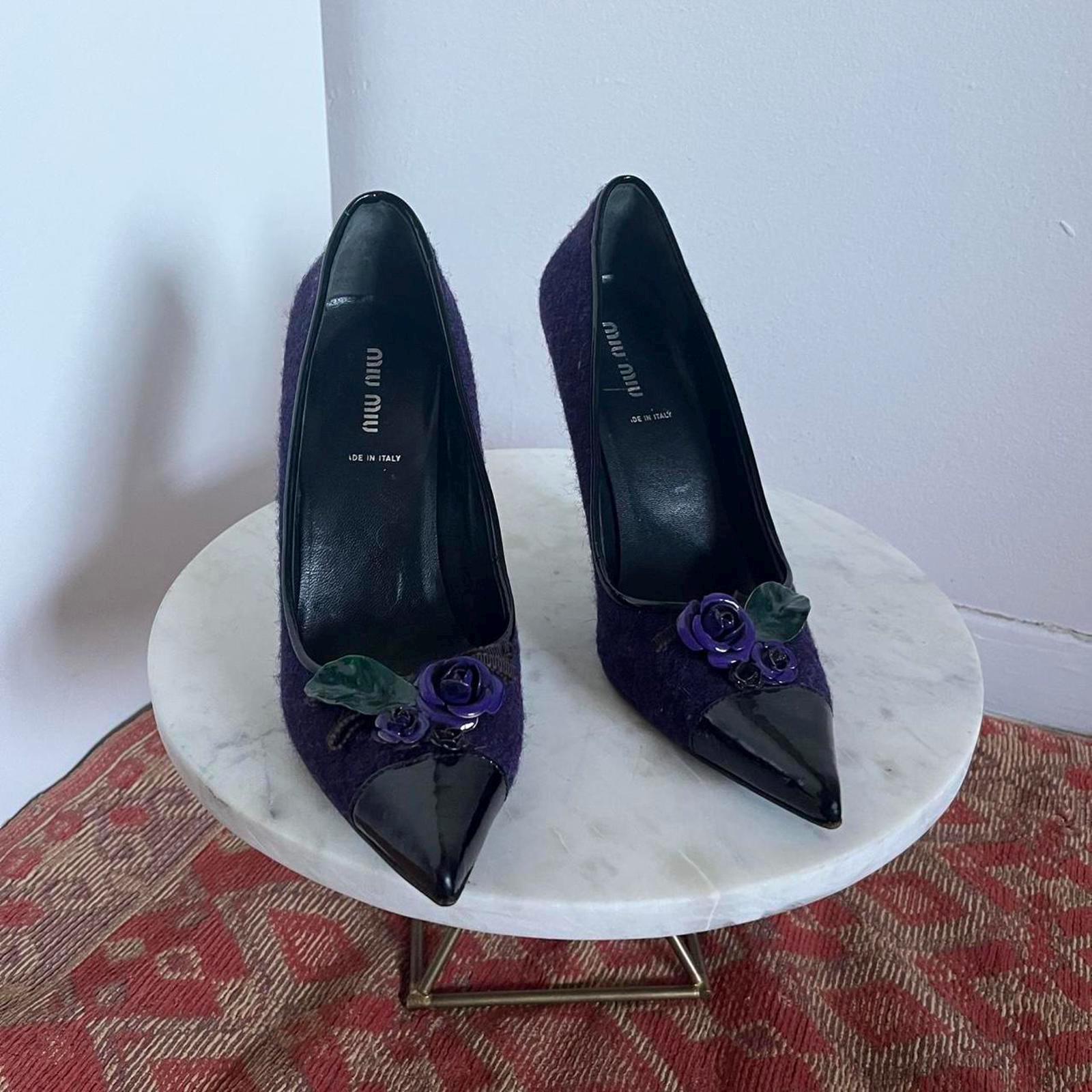 Vintage Miu Miu Purple Floral Applique Heels - Etsy