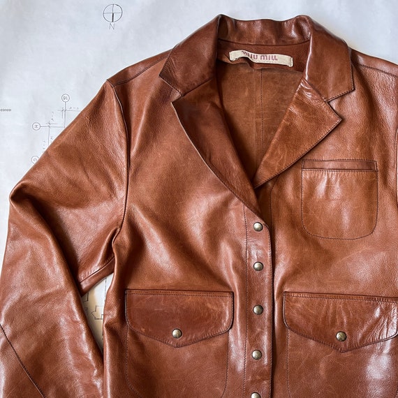 Miu Miu F/w 1994 Brown Leather Jacket - Etsy Sweden