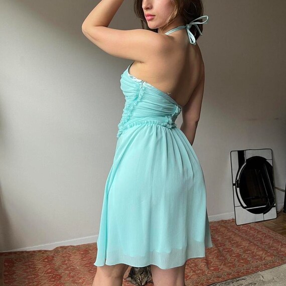 Vintage Y2K Blue High Low Halter Dress