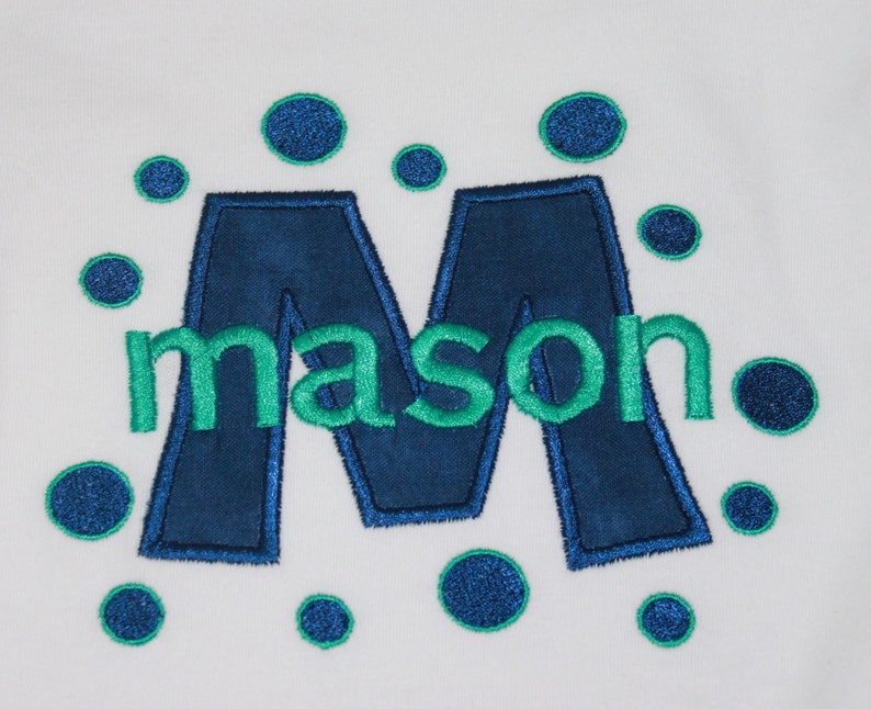 Personalized Embroidered Baby Onepiece Bodysuit and Cap Block and Dots Monogram