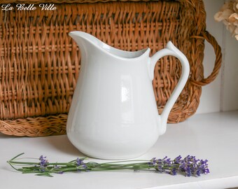 Vintage French white water jug - Sarreguemines ceramic pitcher - Medium size porcelain pitcher