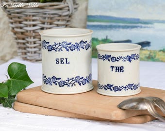 ヴィンテージ フレンチ ブルー＆ホワイト セラミック フラワー