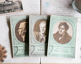 Lot de 3 livres français vintage - Classiques des années 30 Hachette Paris - Mérimée Chateaubriand Diderot - Littérature française - Romans anciens