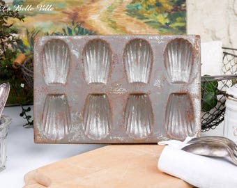 Vintage französische Madeleine-Form - Backform - Vintage Massilly France Backformen - Metallische Kuchenschale - 8er Madeleine-Kuchenform