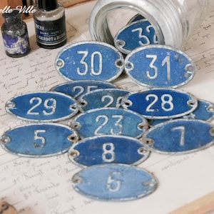 Vintage French number tag - Medium antique blue metal sign plate - Antique oval 29, 41, 44, 46 or 47