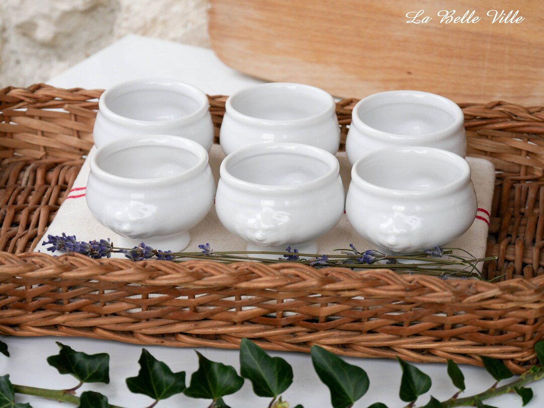 6 Vintage French Mini Soup Bowls With Lion Head Handles Set of 6