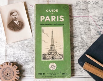 Vintage Paris travel guide - 1950s Michelin tourist book - Old French tourist guide - Green book with maps - Parisian monuments in France