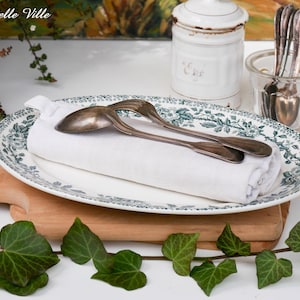 Vintage french Guadeloupe oval platter - St Amand serving dish - Antique large ironstone plate from France - Dark green floral transferware