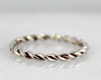 14K White Gold Wedding Band - Twist Band - Stacking Ring  - White Gold Wedding Band - Friendship Ring