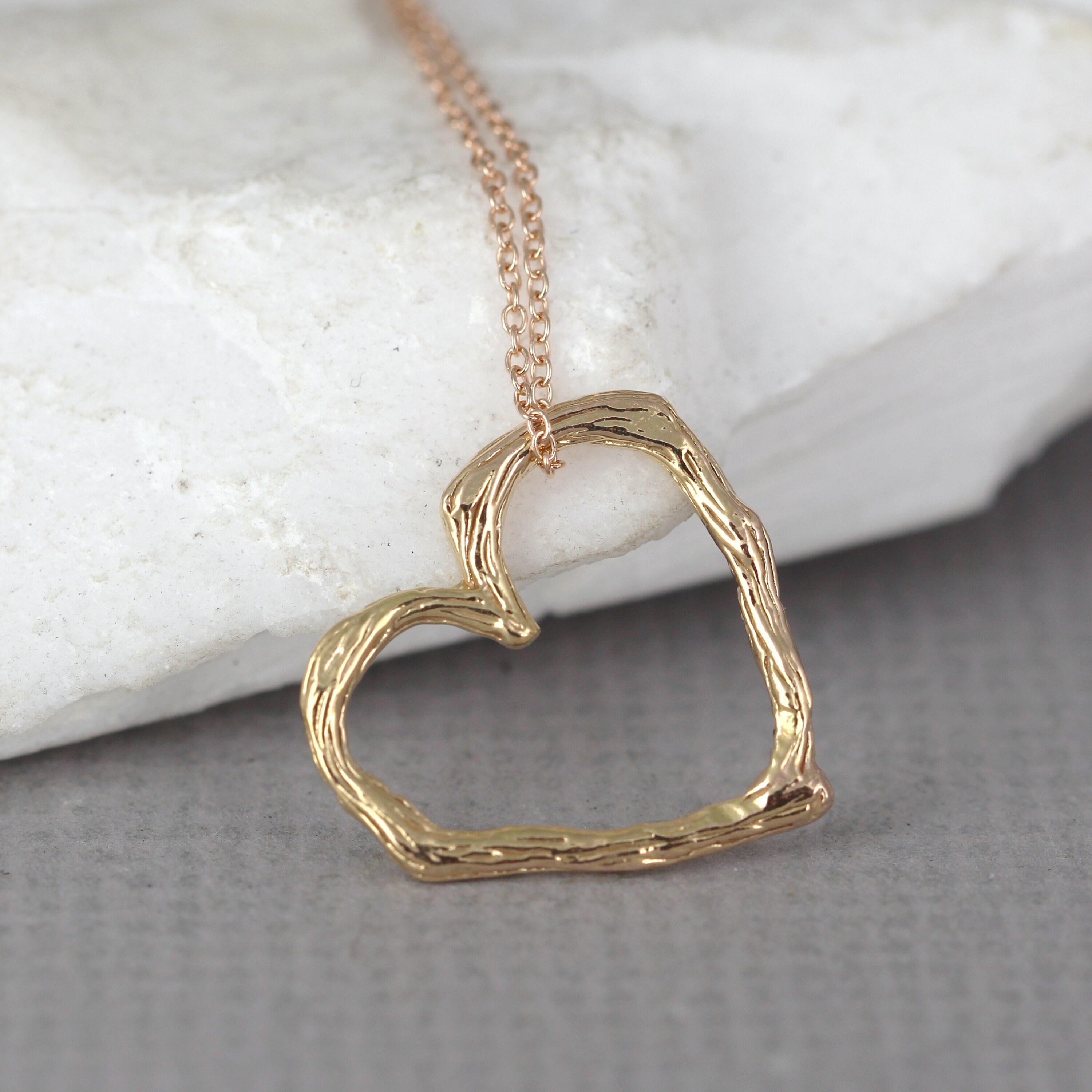 14k Rose Gold Heart Necklace Floating Pendant Twig 50
