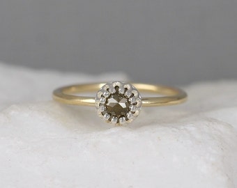 Rose Cut Diamond Engagement Ring - 14K Yellow Gold - Sterling Silver Antique Style Setting - Solitaire Diamond Rings - Stacking Ring