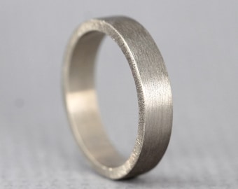 White Gold Men's Wedding Band - 14K White Gold - Matte Finish - 4 mm wide - Mens Wedding Ring - Made in Canada - Commitment Ring