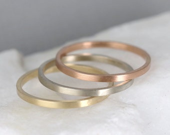 14K Gold Band – Yellow White or Rose Gold – Skinny Stacking Rings – Wedding Bands – Matte Finish - Made to Order Choose Your Color and Size