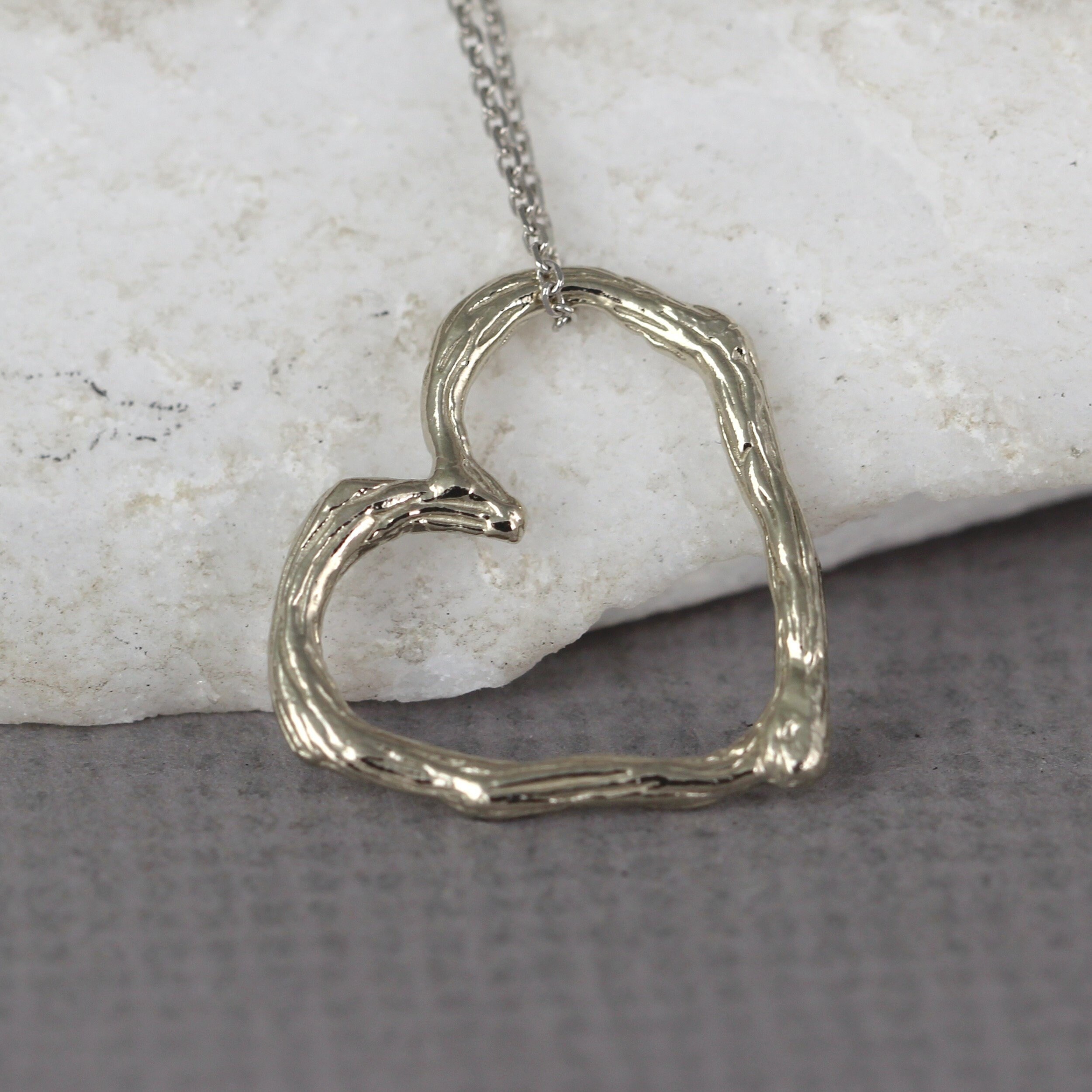 14K White Gold Heart Necklace Floating 