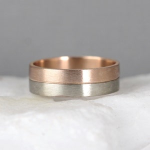Pink & White Gold Wedding Band 14K Gold Mens or Ladies Wedding Bands Matte Finish Commitment Rings 2 Tone Bands Wedding Ring image 1