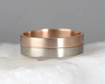 Pink & White Gold Wedding Band - 14K Gold Mens or Ladies Wedding Bands - Matte Finish - Commitment Rings - 2 Tone Bands - Wedding Ring