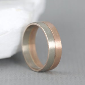 Pink & White Gold Wedding Band 14K Gold Mens or Ladies Wedding Bands Matte Finish Commitment Rings 2 Tone Bands Wedding Ring image 2