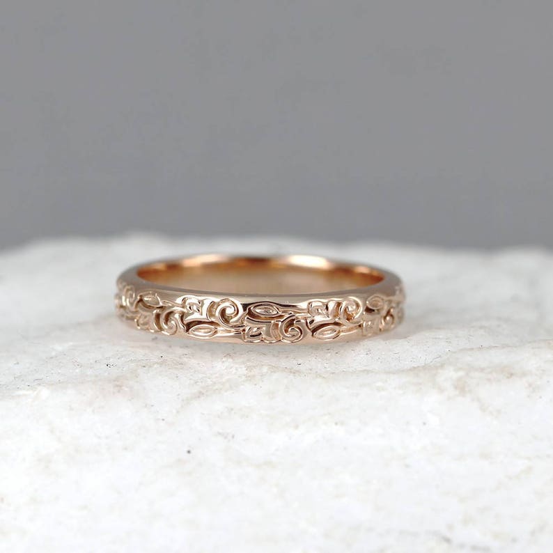 14K Rose Gold Wedding Band Design Band Stacking Ring Pattern Wedding Band Pink Gold Wedding Band image 2