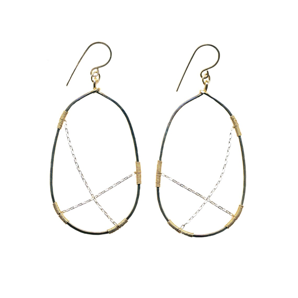 E0571 Hammered Gold Filled Oval With Sterling Chain Earrings Etsy