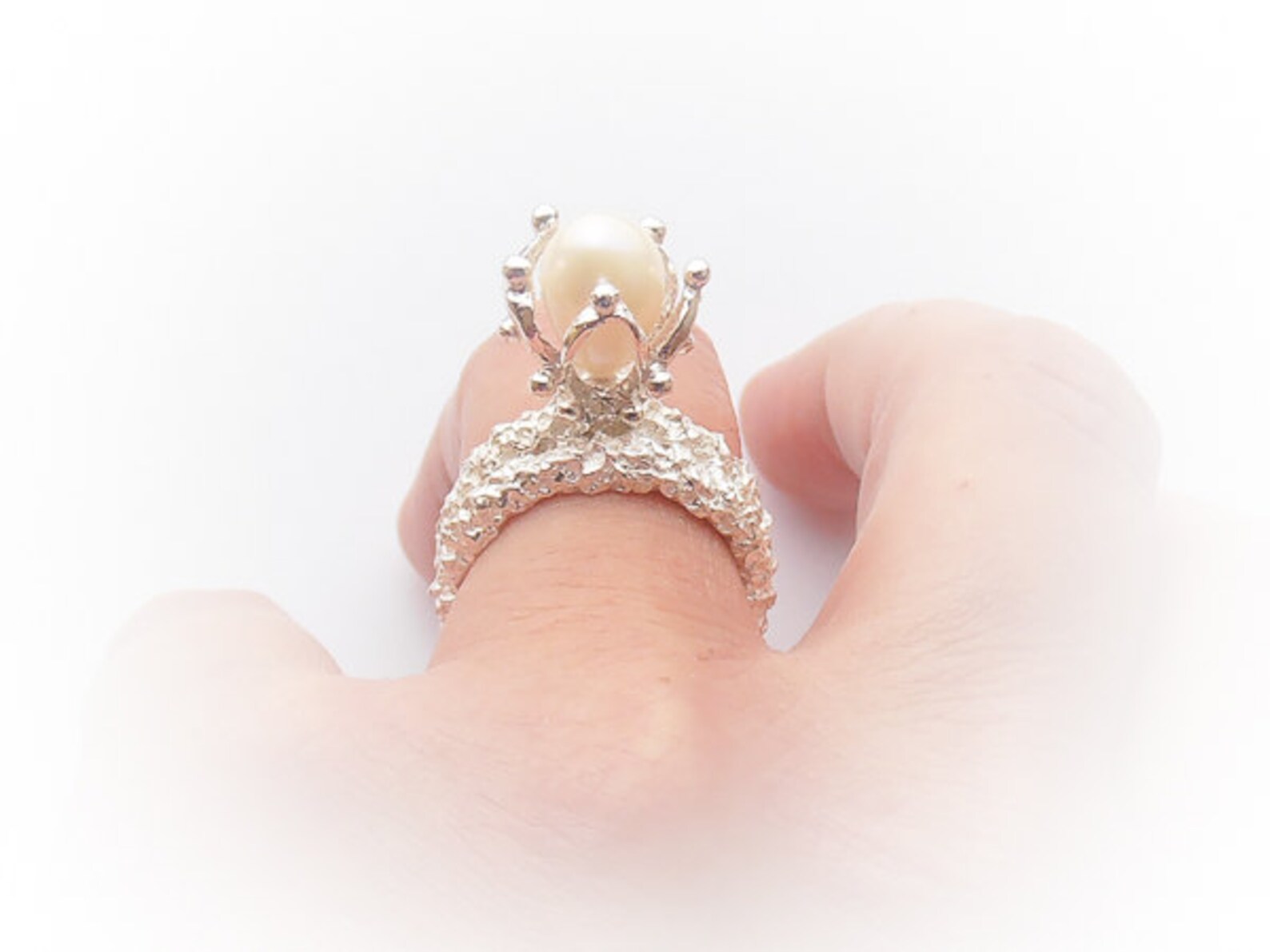 Pearl Engagement Ring With Matching Wedding Bands Set Etsy