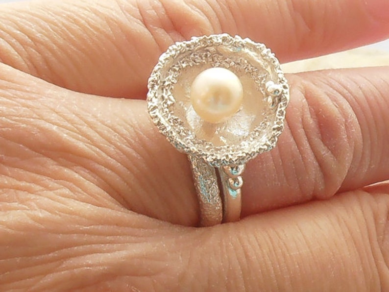 Pearl Engagement Ring With Matching Wedding Bands Set. Etsy