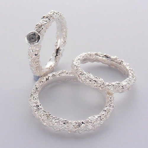 Pure Silver Raw Diamond Engagement Ring Raw Diamond Etsy