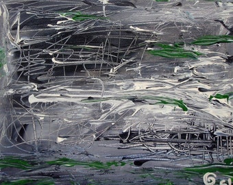 GREENICE - Original Modern Abstract Wall Decor Painting, size: 7" X 9" (18 x 24 cm)