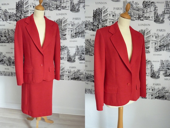 60s MOD classic red suit skirt jacket large 31 wai
