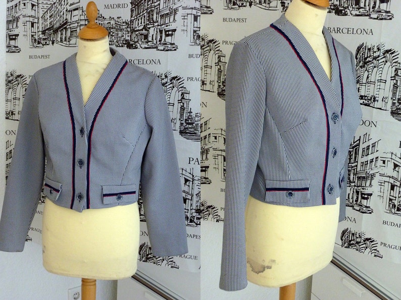 60s mod patriotic office jacket red white blue mad men M