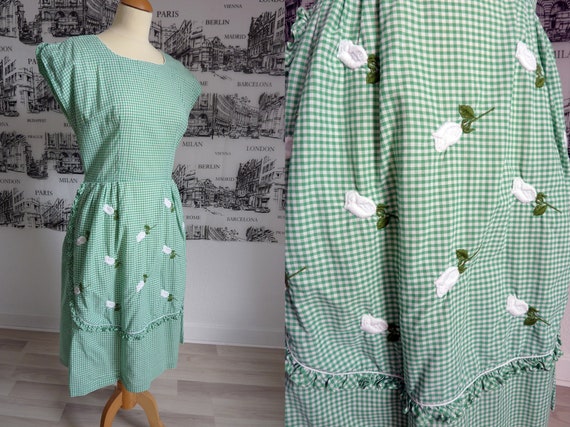 1950s SWIRL housedress faux apron gingham wrap 31w