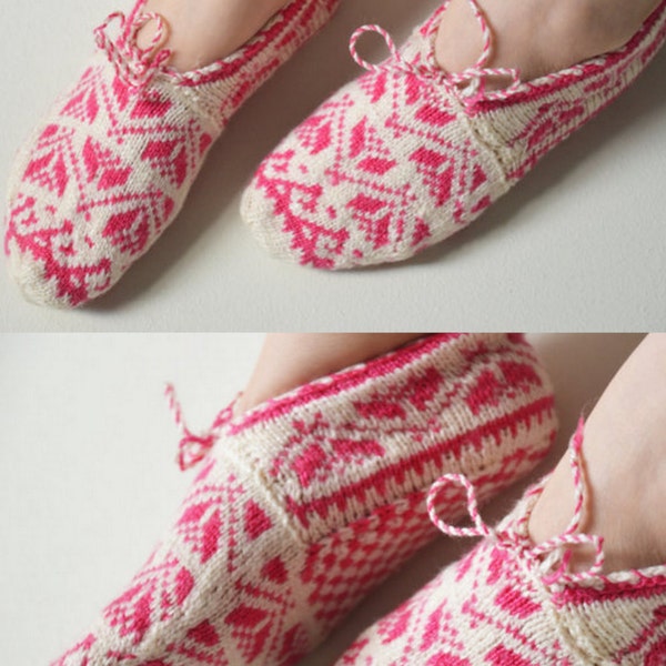 hand knitted wool slippers traditional pink ivory slippers socks authentic footwear booties ethnic turkish handmade slippers gift ideas