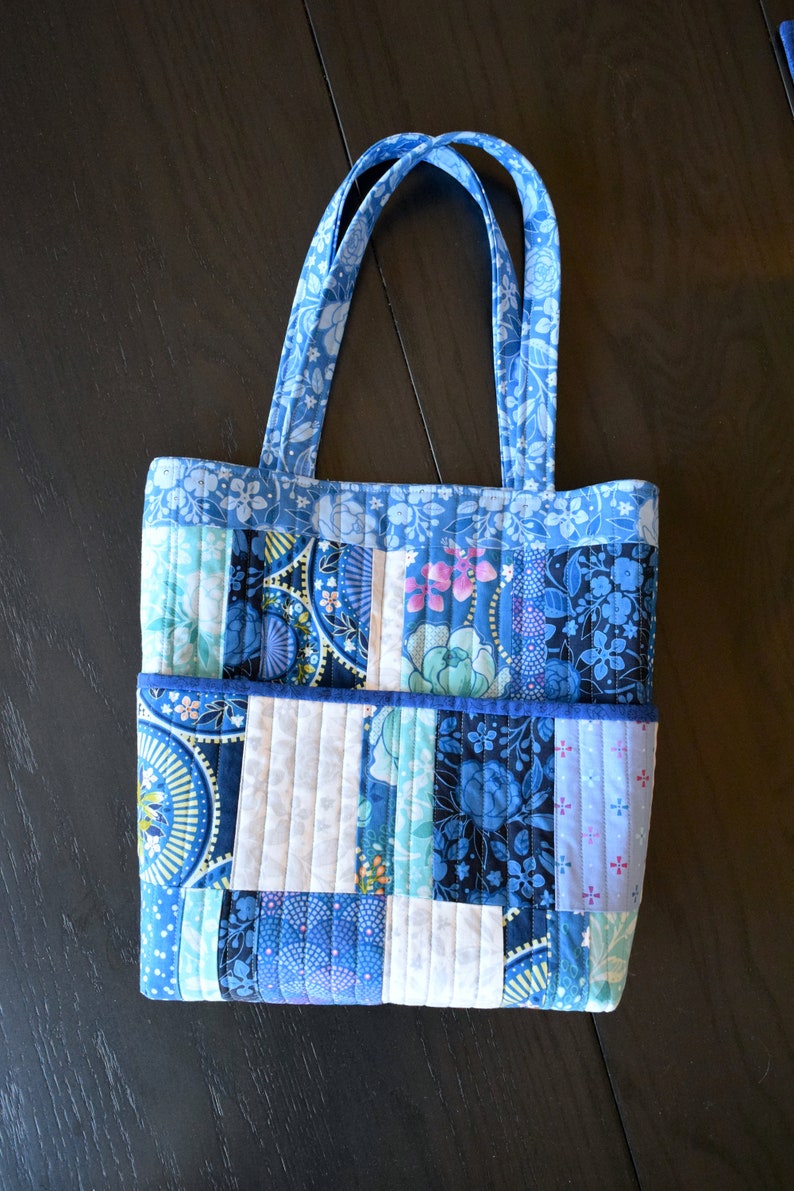Soft Cotton Tote Bag Blue Florals and Prints image 6