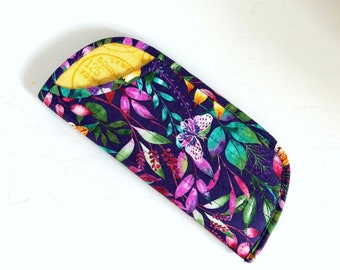 Double Eyeglass Case - Purple Floral and Yellow Quilted Fabric