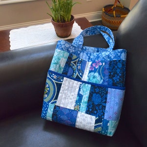 Soft Cotton Tote Bag Blue Florals and Prints image 4