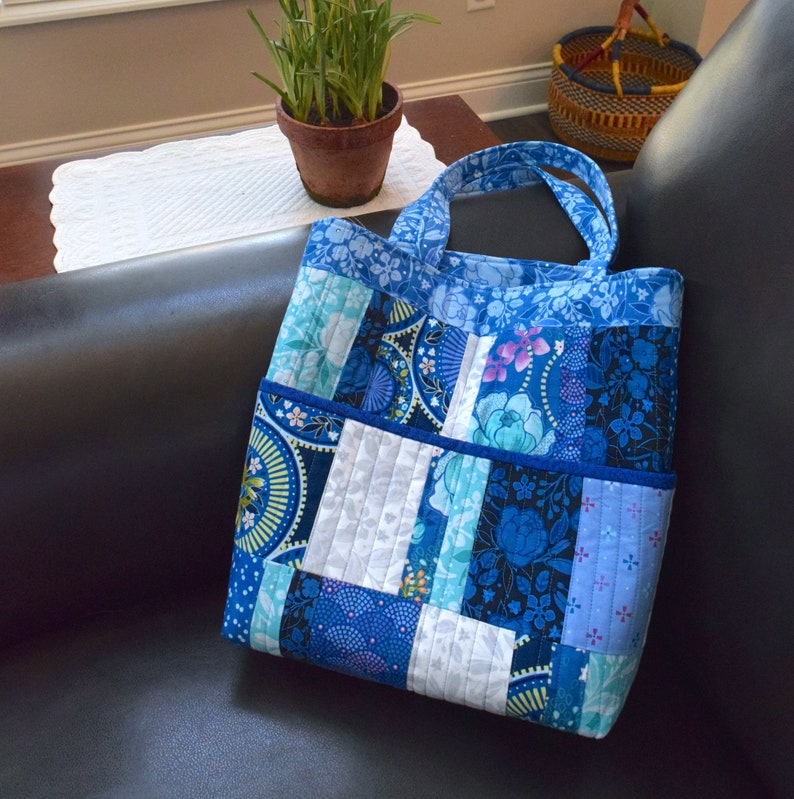 Soft Cotton Tote Bag Blue Florals and Prints image 4