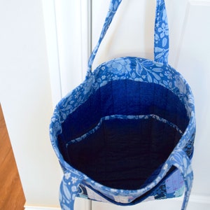 Soft Cotton Tote Bag Blue Florals and Prints image 3
