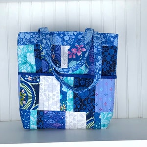 Soft Cotton Tote Bag Blue Florals and Prints image 1