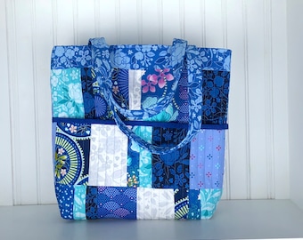 Soft Cotton Tote Bag - Blue Florals and Prints