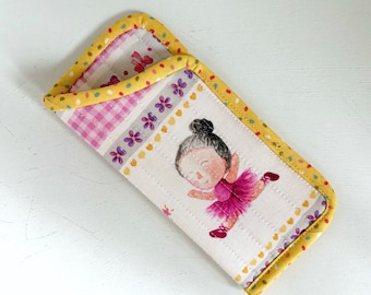 Eyeglass Case - Cute Ballerina Quilted Fabric