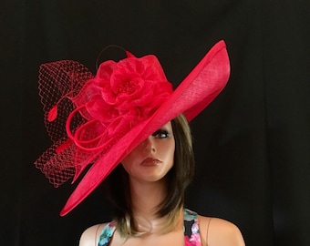 Red wide brim hat, 2017 collection! Fashion Hat, Kentucky Derby hat, Royal Ascot hat, , Couture hat, Breeders cup hat, Elegant hat