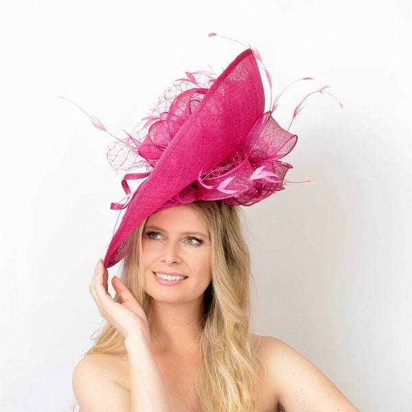 2024. Hot pink/ fuchsia hat. Kentucky derby hat. Derby hat. Royal ascot hat. Designer hat. Couture hat. High fashion hat. Fascinator. Women