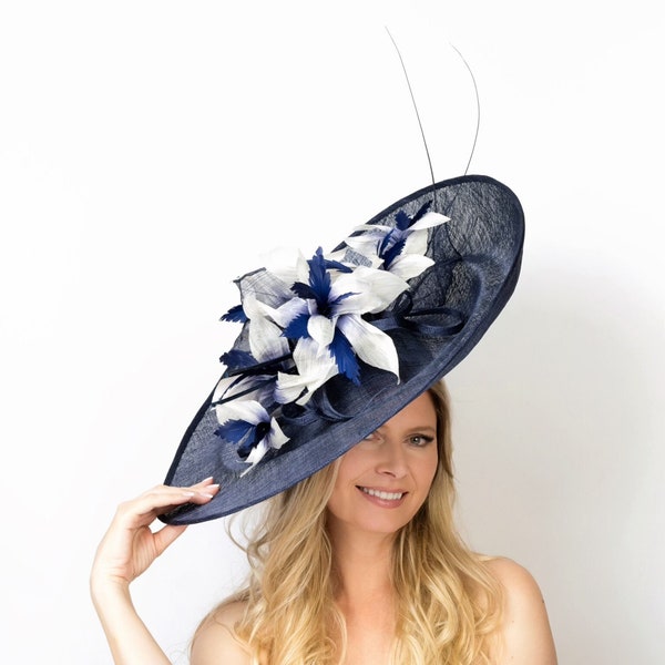 READY TO SHIP! 2024 S/S. Navy blue hat. Kentucky Derby blue hat. Derby hat. Royal Ascot hat. Couture hat. Fashion women hat. Style