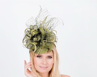 Olive green hair fascinator clearance