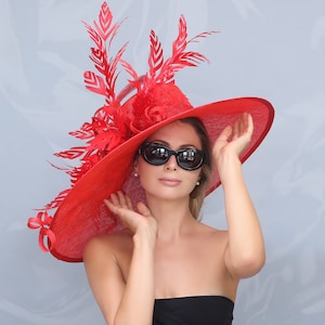 1 MORE AVAILABLE!Kentucky Derby hat, Royal Ascot hat. Derby hat. Preackness. OversizedHats. Horse race. Designer hat. Red hat